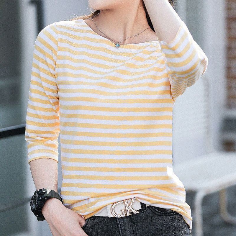 お買い得 定番シンプル 大活躍 着心地抜群 ストライプ柄 全4色 7分袖 Tシャツ ＜S-9134＞