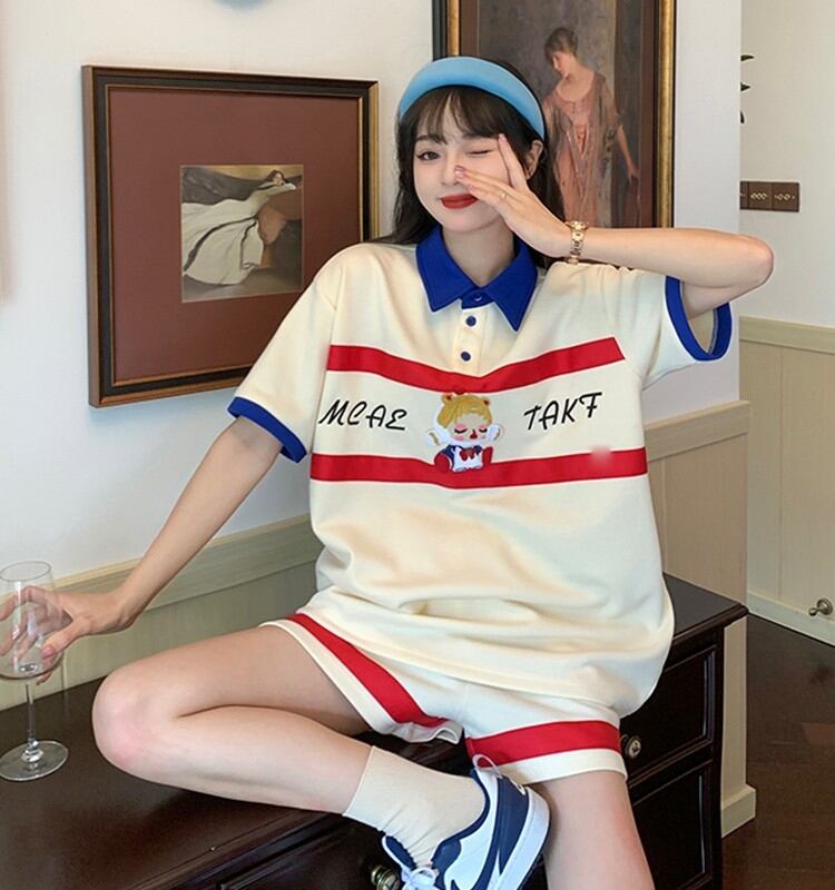数量限定 プリント切り替え カジュアル 半袖Ｔシャツⅹパンツセット全2色 <S-8665>