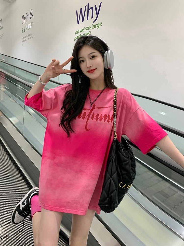 レイジースタイルドーパミングラデーションタイダイオールマッチ半袖Tシャツ<S-2895>