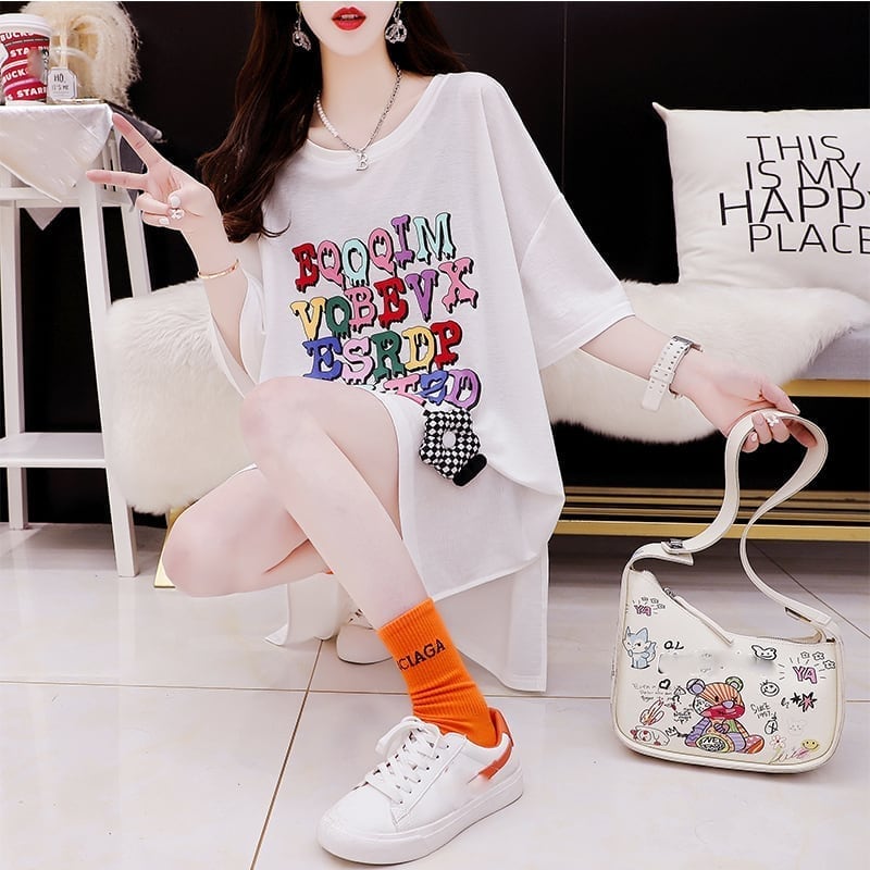 カジュアル 切り替え オシャレ度満点 プリント Tシャツ カットソー＜S-3515＞