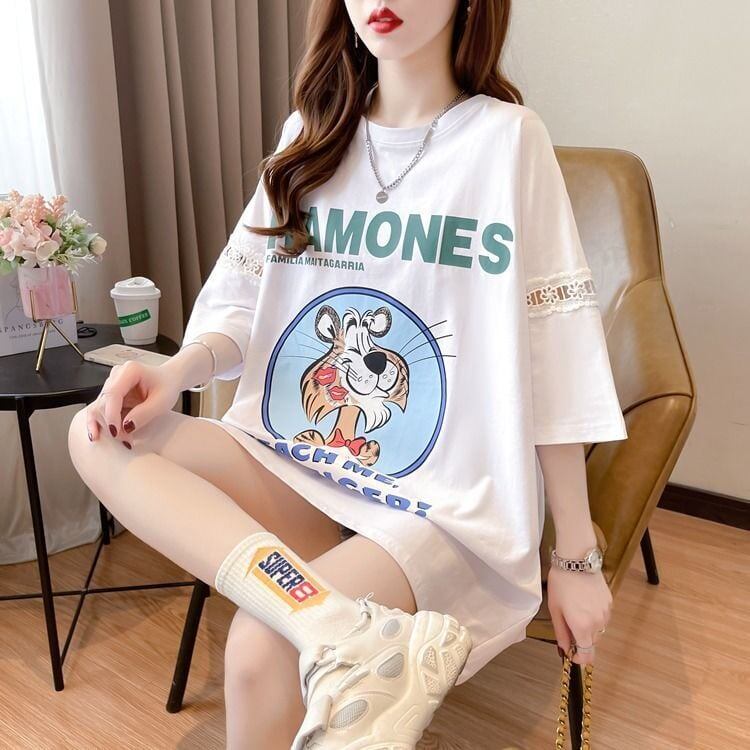 新商品 プリント ファッション ゆったり 全4色 半袖 Tシャツ＜S-11493＞