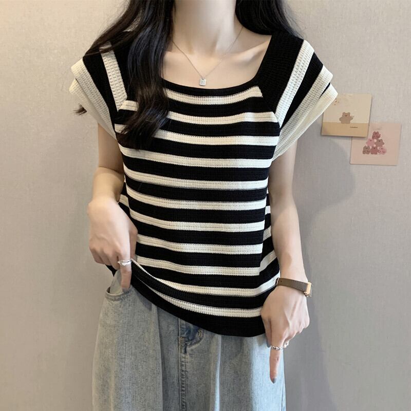 今季マストバイ ファッション カジュアル エレガント ストライプ柄 Tシャツ<S-8339>