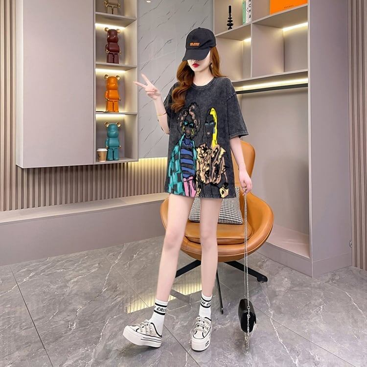 おすすめ ストリート系 ヴィンテージ加工 プリントTシャツ ゆったり半袖＜S-3022＞