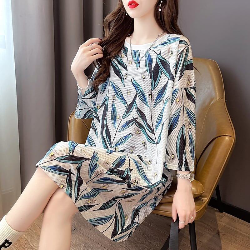美人度アップ プリント オシャレ感たっぷり Tシャツ カットソー ワンピース＜S-3493＞