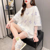 イントレンディなメッシュフェイクツーピースバタフライTシャツルーズトップ<S-2858>