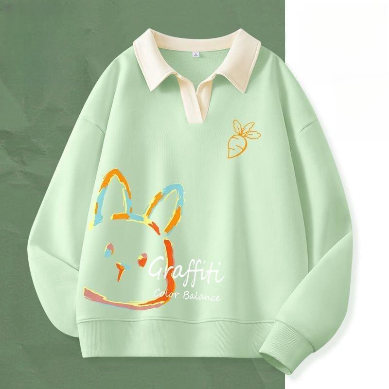 大人可愛いウサギちゃんロゴポロネック裏起毛スウェット全6色<S-4507>