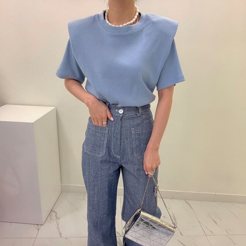好感度満載 無地 美感いっぱい 切り替え Tシャツ カットソー＜S-3285＞