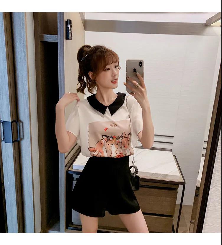 美人度アップ シフォン スウィート 半袖 Tシャツ ショートパンツ セットアップ ＜S-9234＞