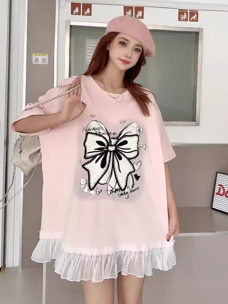 今季マストバイ プリントゆったり 切り替え 半袖Tシャツ 全4色＜S-8256＞