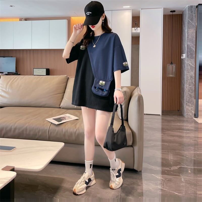 合わせやすい ワッフルTシャツ 切り替え かえるくん ゆったり半袖＜S-2992＞