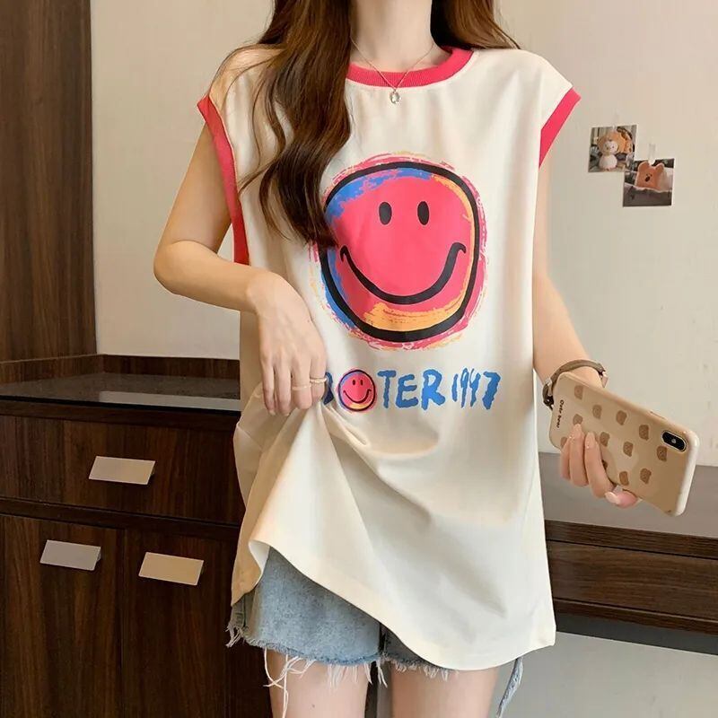【半額！期間限定！！】超人気 ファッション カジュアル プリント ノースリーブ Tシャツ<S-8487>
