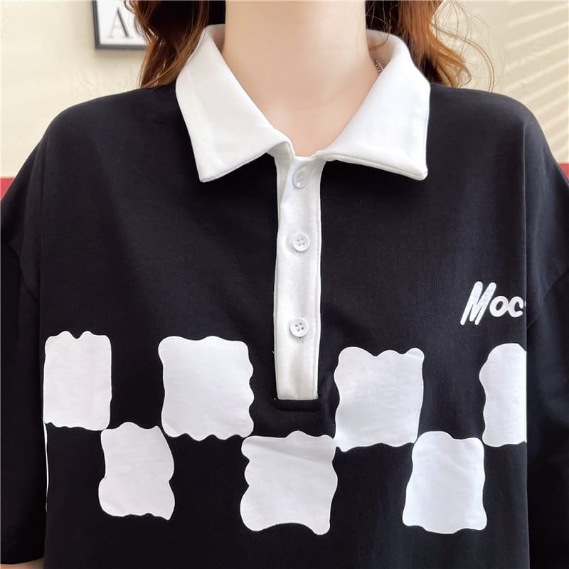 デザイン感 切り替え チャーミング プリント Tシャツ カットソー＜S-3586＞