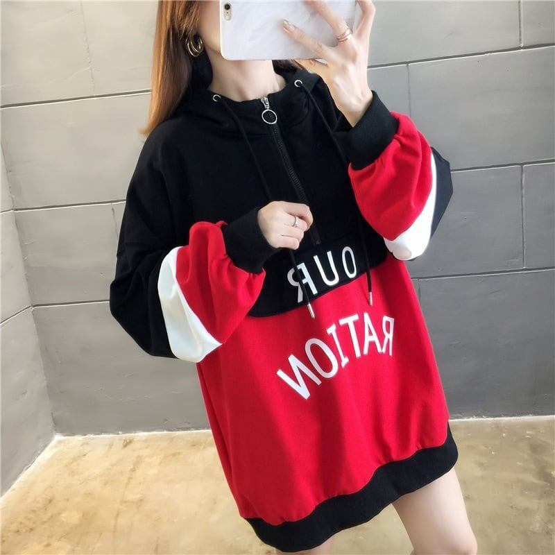 オシャレ感たっぷり 切り替え 美人度アップ ジッパー スウェット パーカー＜S-2842＞