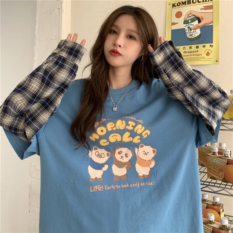 オシャレ度満点 ラウンドネック 個性的なデザイン カートゥーンプリント Tシャツ＜S-2257＞