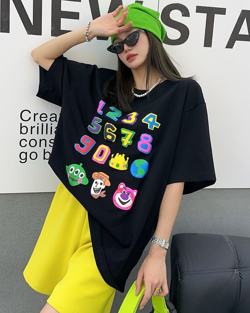 売り切れ必至 プリント三色 個性派 ゆったり 半袖Tシャツ ＜S-8462＞