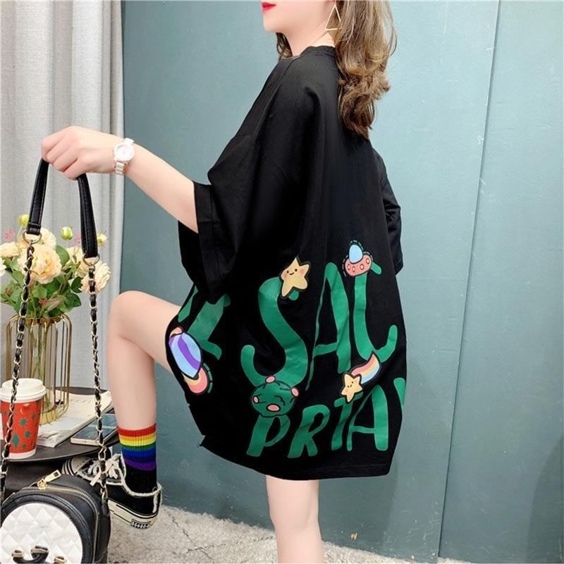 ファッション 切り替え 美人度アップ プリント Tシャツ カットソー＜S-3636＞