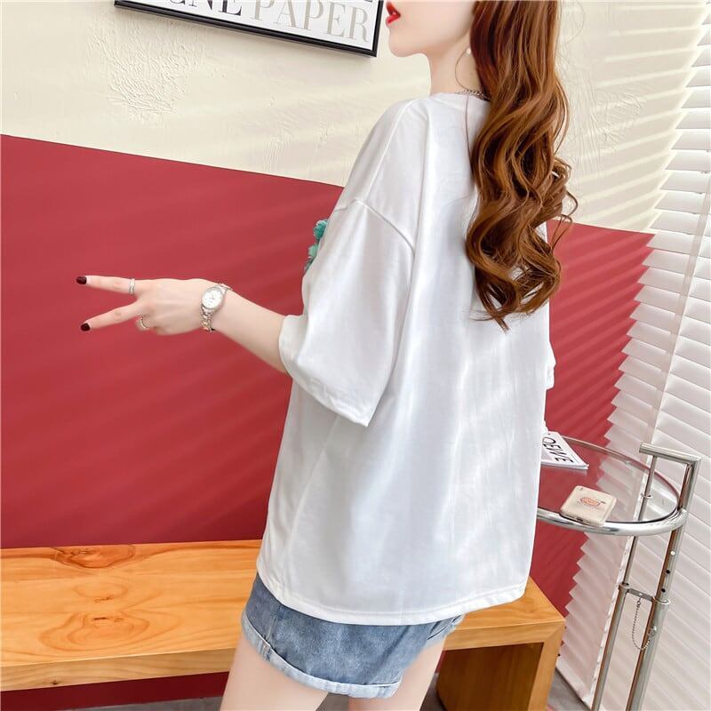 デザイン感 プリント チャーミング Tシャツ カットソートップス＜S-3151＞