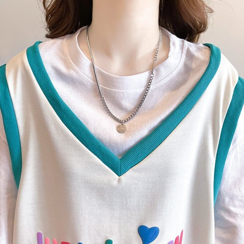 絶対欲しい レイヤード アルファベット Tシャツ ゆったり ロング 半袖 ＜S-2943＞