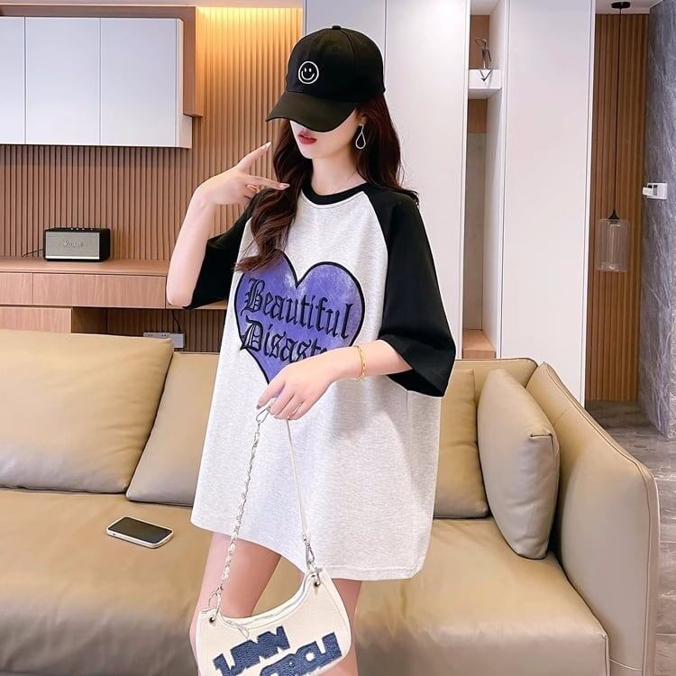 好感度UP可愛いハート プリントTシャツ &アルファベットロング ＜S-2833＞