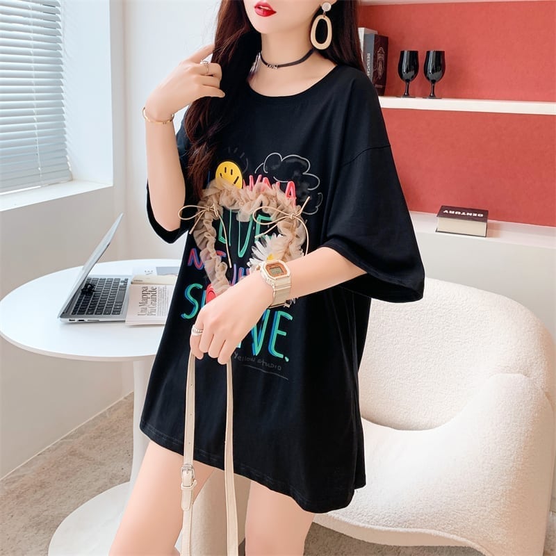 デザイン感 切り替え チャーミング プリント Tシャツ カットソー＜S-3529＞