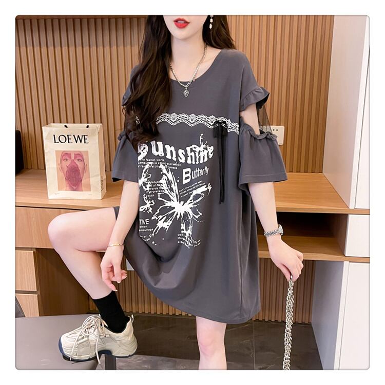 話題沸騰中 切り替え スウィートプリント 全2色 半袖Tシャツ ＜S-8652＞