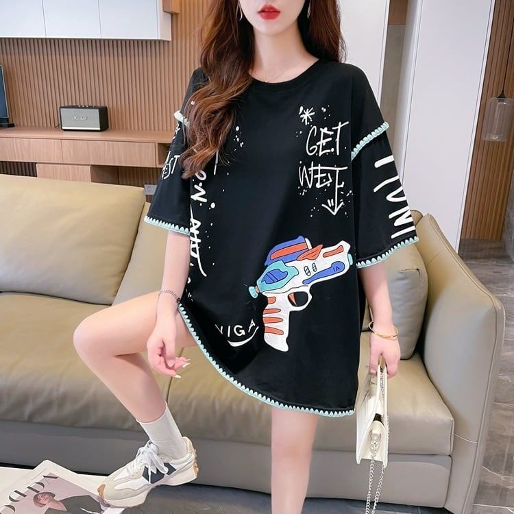おしゃれ度アップ プリントTシャツ 落書きストレート系 ゆったり半袖＜S-2885＞