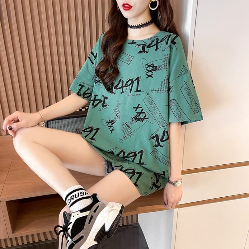 オシャレ度満点 プリント カジュアル Tシャツ カットソー＜S-3301＞