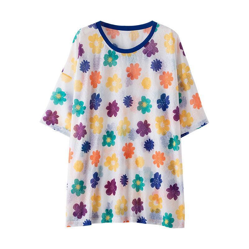 大人可愛い 半袖 紫外線対策 ラウンドネック ルーズ Tシャツ ＜S-8642＞