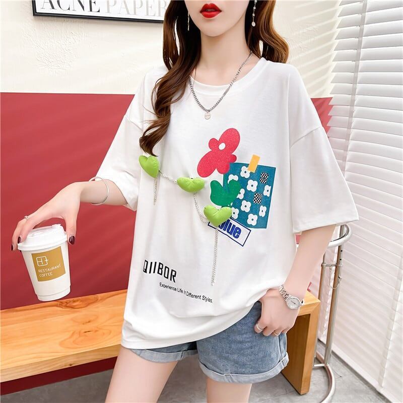 カジュアル プリント 好感度満載 ラウンドネック Tシャツ カットソー＜S-3118＞