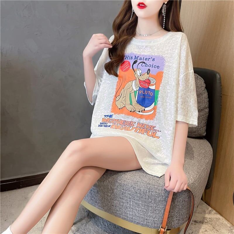 好感度満載 切り替え 美感いっぱい プリント Tシャツ カットソー＜S-3548＞