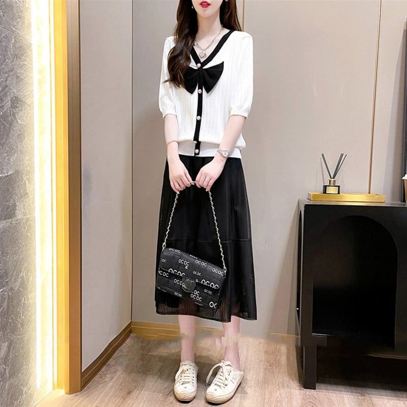 ゆったり感アップ 切り替え 美感いっぱい Tシャツ＋スカート セットアップ＜S-3574＞