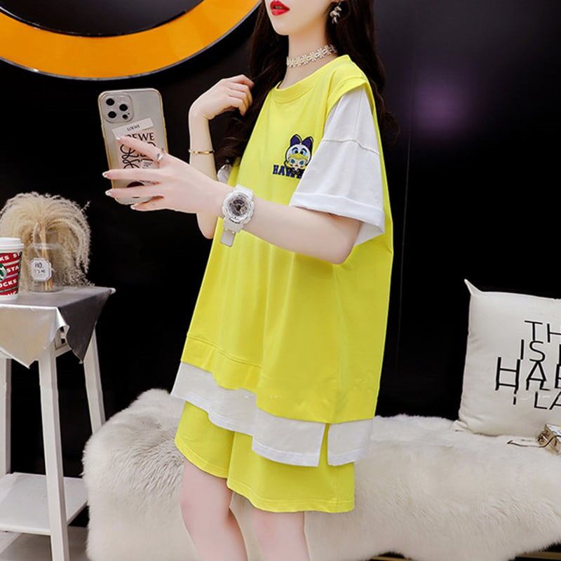 ルーズ 切り替え 美人度アップ Tシャツ＋ショートパンツ セットアップ＜S-3310＞