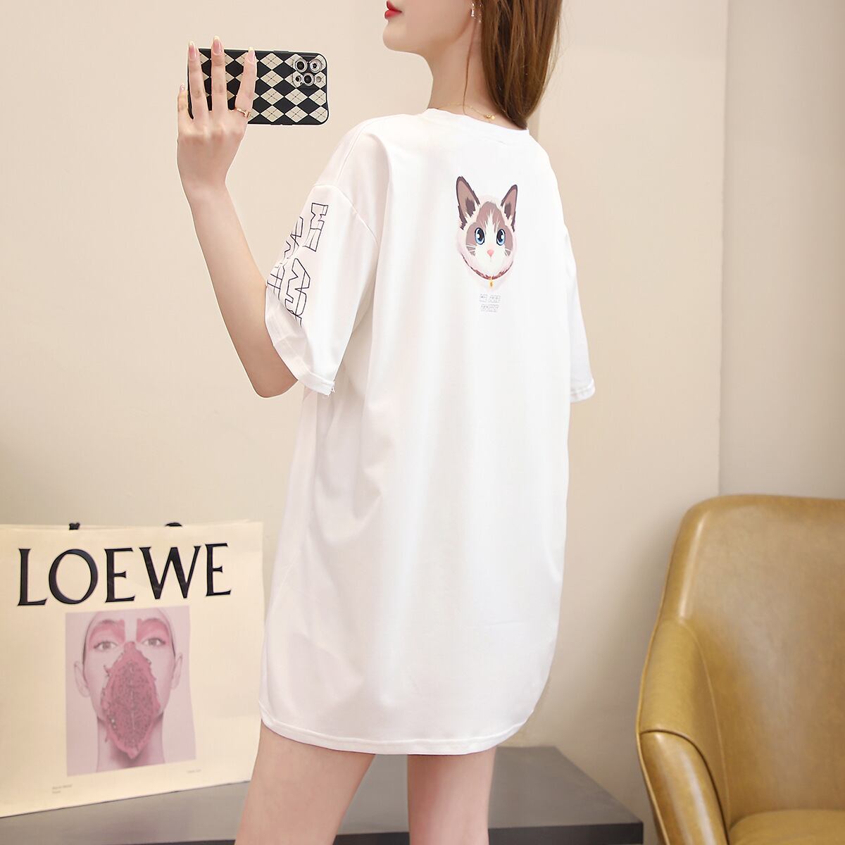 新商品 カジュアル 売り切れ必至 ルーズ プリント 全2色 半袖Tシャツ<S-8777>