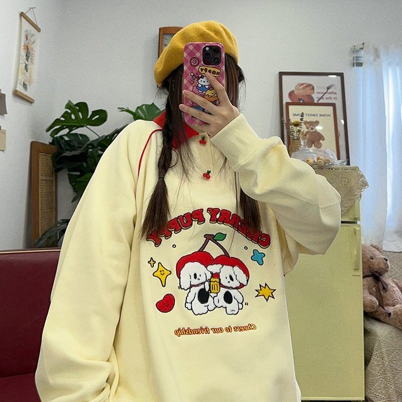 大人可愛い刺?ロゴワンちゃんスウェット全2色<S  -4595>