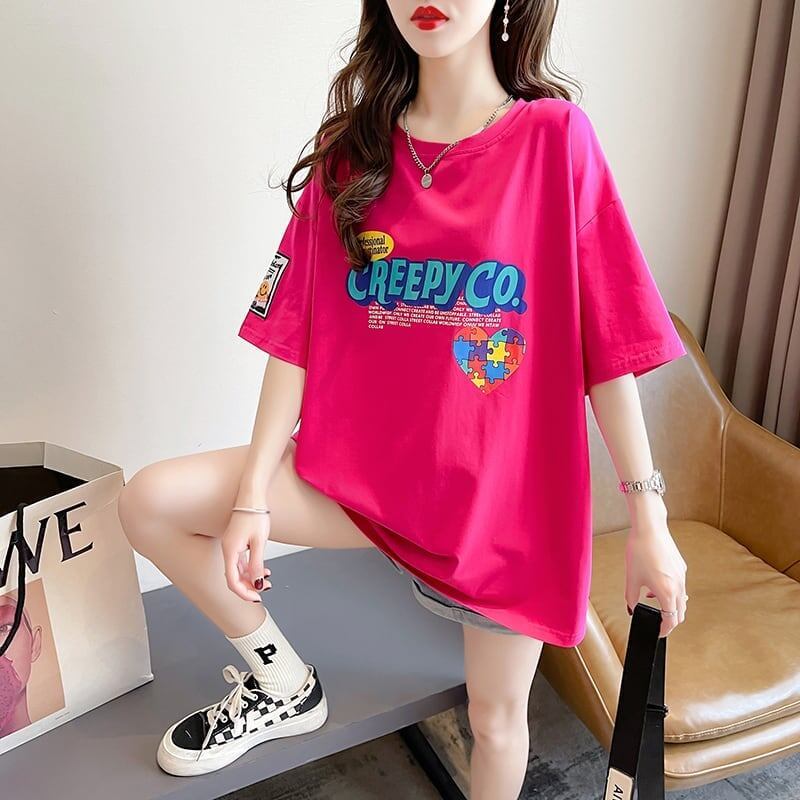 デザイン感 切り替え チャーミング プリント Tシャツ カットソー＜S-3409＞