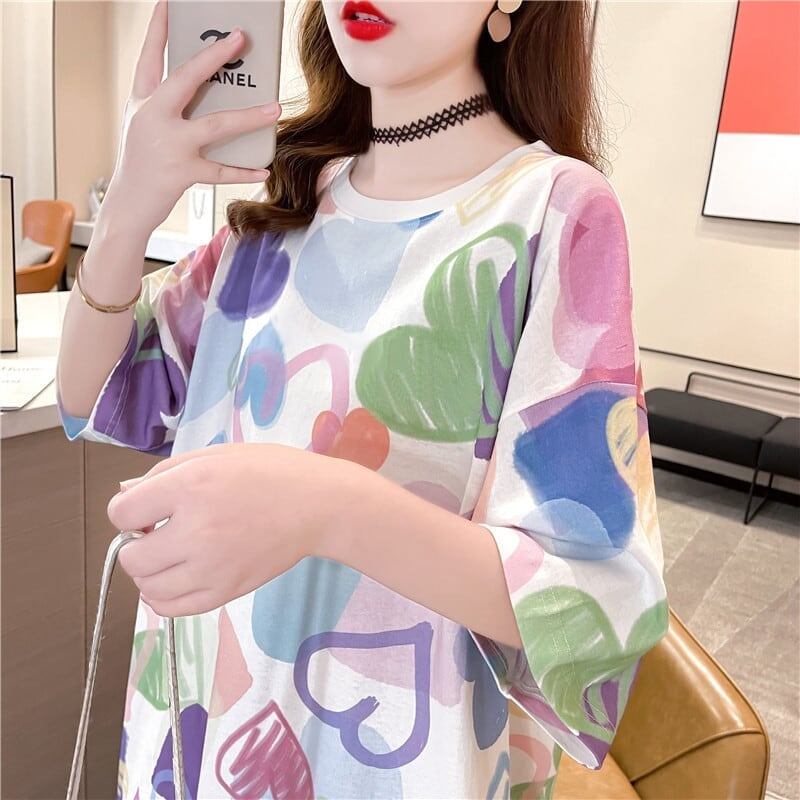 美人度アップ プリント ファッション Tシャツ カットソー ワンピース＜S-3303＞