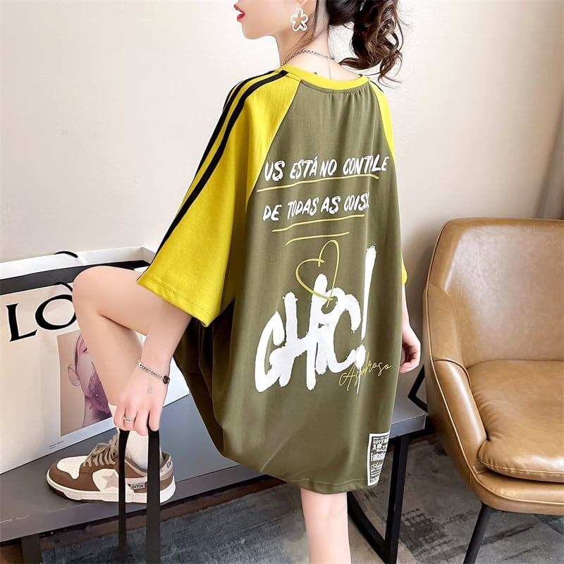 キュートなウサギのカラーブロック半袖Tシャツ<S-2989>