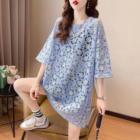 好感度UP ファッション カジュアル 透かし彫り 半袖Tシャツ<S-8458>