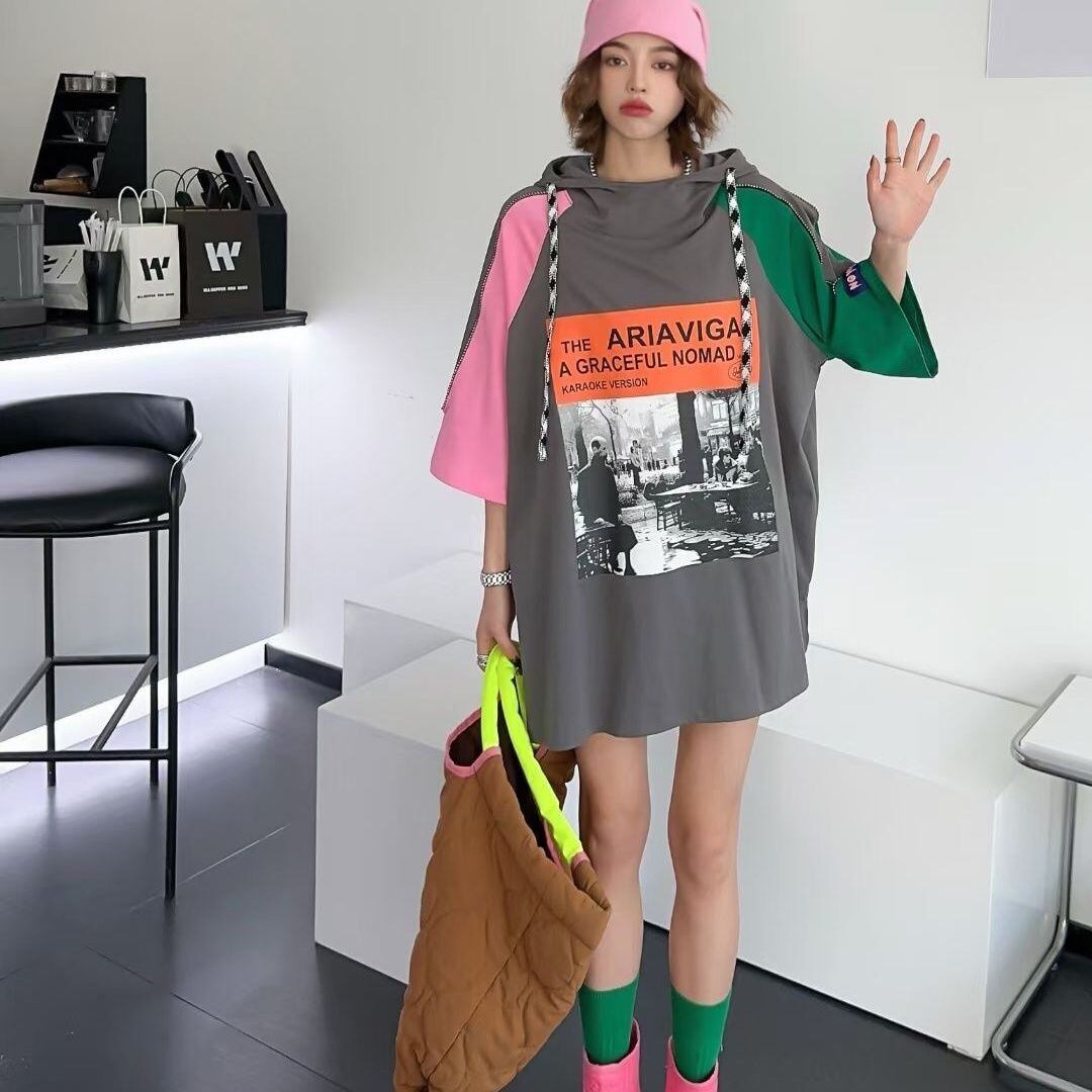 売り切れ必至 プリント カジュアル 切り替え 半袖Tシャツ カットソー＜S-8257＞