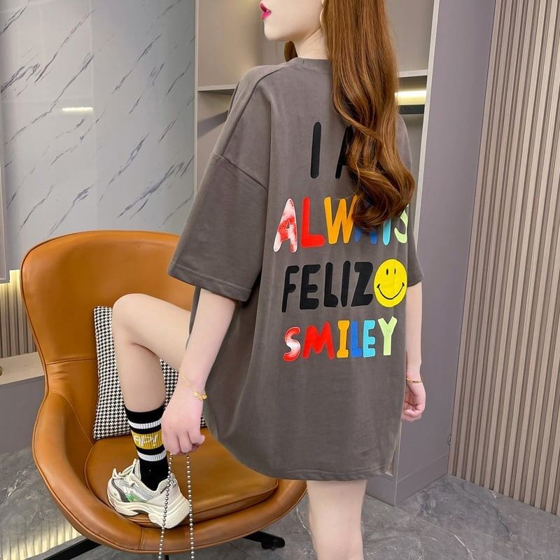 レインボースマイリーファッションオールマッチルーズ半袖Tシャツ<S-2860>