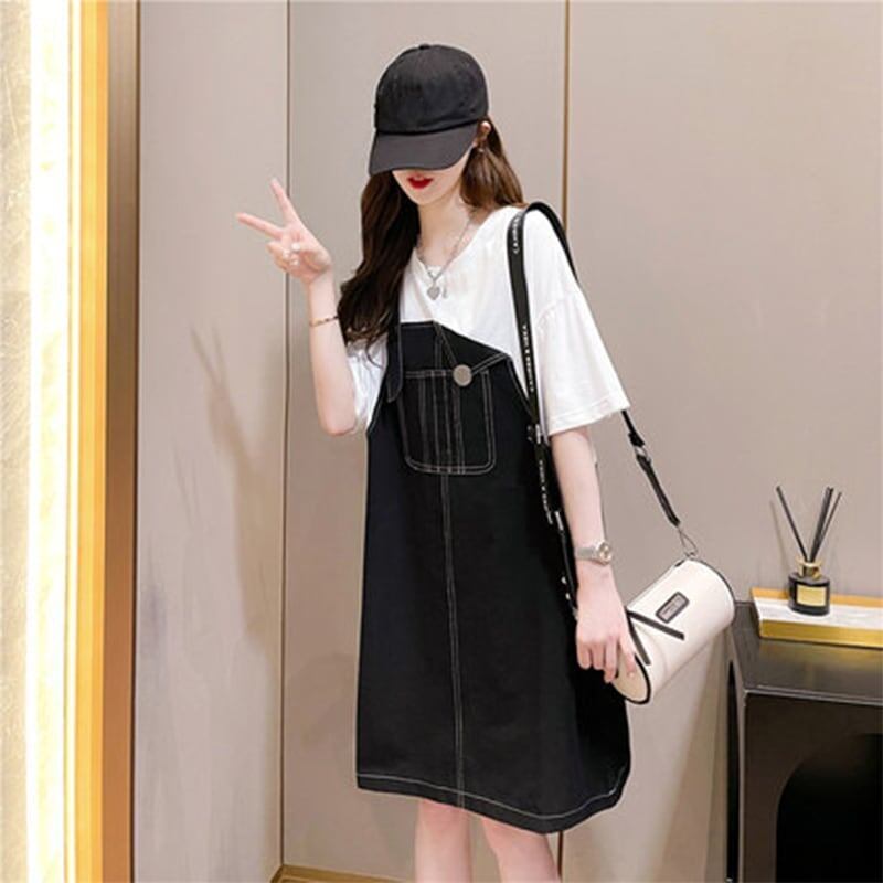 カジュアル 切り替え 一目惚れ Tシャツ カットソー ワンピース＜S-3334＞