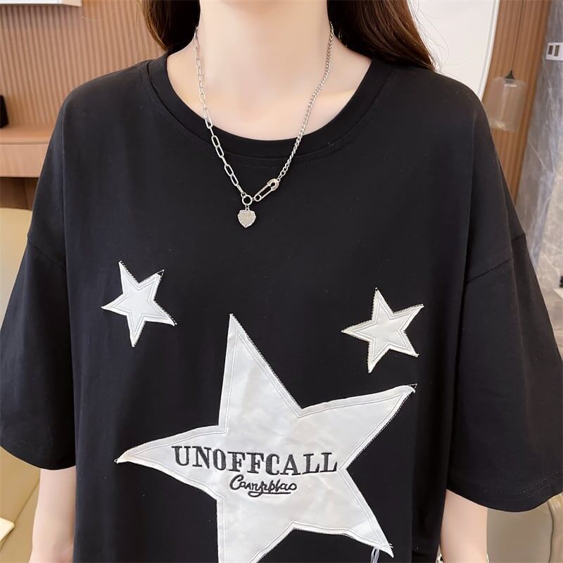 新作  おしゃれな星柄Tシャツ ゆったり半袖＜S-2825＞
