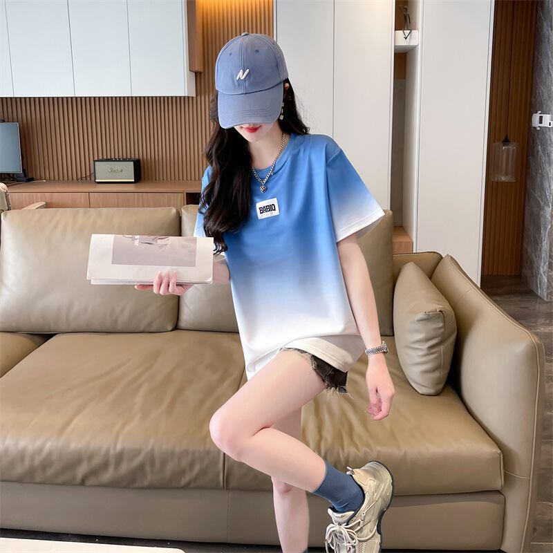 新商品 カジュアル グラデーション プリント 全3色 半袖Tシャツ<S-9214>
