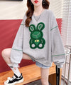 【秋の初めの割引！！】韓国風ルーズ漫画刺繍ホットダイヤモンドミドル丈トップス<S-5024>