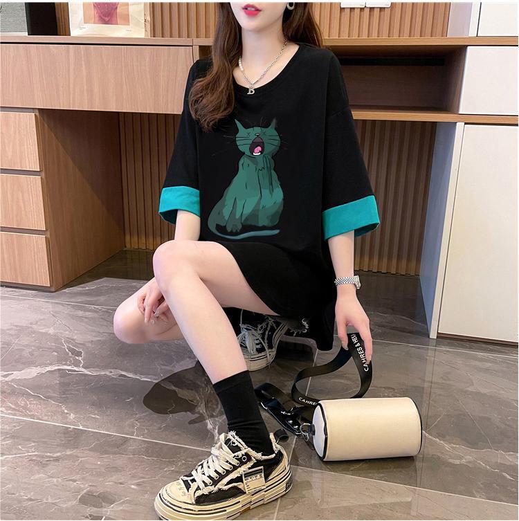 ユニークなデザイン気質のカラーブロック半袖Tシャツ<S-2900>