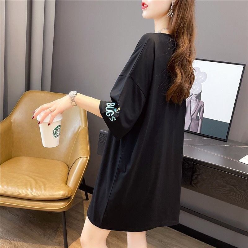 着せ プリント アルファベット ロングTシャツ 四色 ゆったりワンピース ＜S-4018＞
