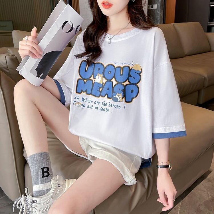 新作 プリントTシャツ ロング アルファベット オーバーサイズ＜S-2808＞