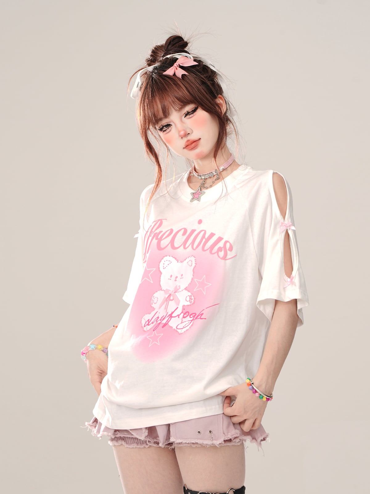 着回し力抜群 レース スウィートプリント 全2色 半袖Tシャツ ＜S-8711＞