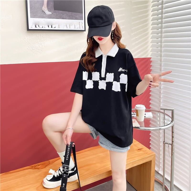 デザイン感 切り替え チャーミング プリント Tシャツ カットソー＜S-3586＞