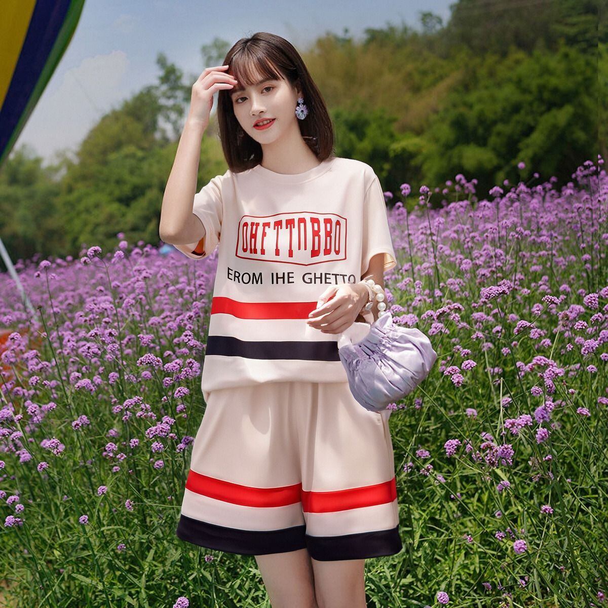 美人度アップ カジュアル 真夏も快適 半袖 Tシャツ ショートパンツ セットアップ ＜S-11190＞